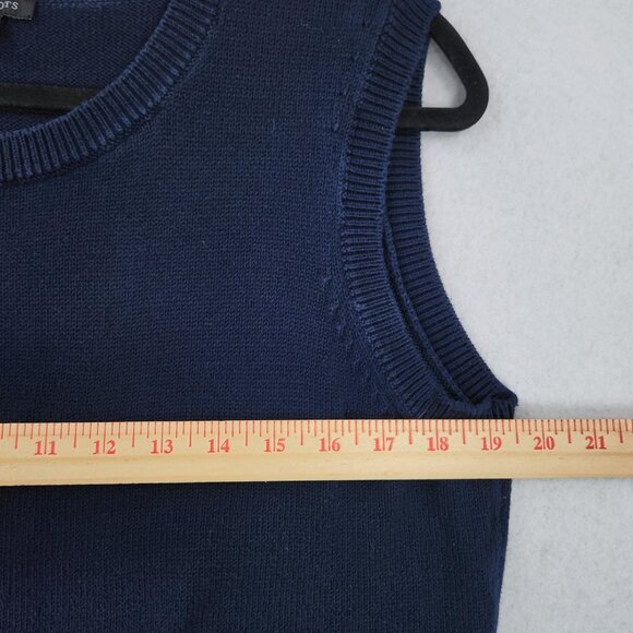 Talbots Sweater Womens Large Navy Blue 100% Cotton Fringe Hem Sleeveless Knit - Picture 4 of 10